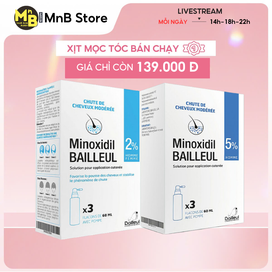 Xịt mọc tóc Minoxidil Bailleul 2% 5% 60ml