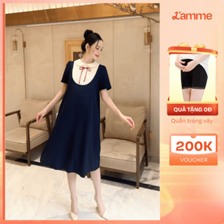 Váy bầu RUBIE DRESS phối nơ đính, yếm hình đan chéo kiểu dáng basic giấu bụng thiết kế by L'amme