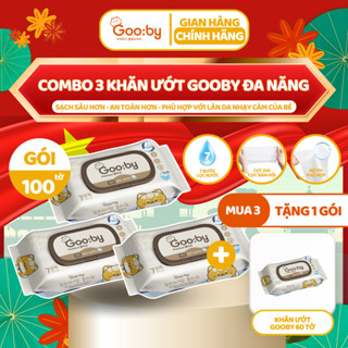 [Mua 3 Tặng 1] Khăn giấy ướt Gooby Premium 100 tờ cao cấp, không cồn, không parabens, mềm mịn, an toàn với da trẻ nhỏ