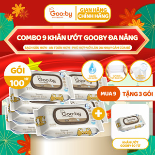 [Mua 9 Tặng 3] Khăn ướt Gooby Premium 100 tờ cao cấp, không cồn, không parabens, mềm mịn, an toàn với da trẻ nhỏ