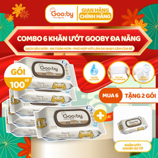 [Mua 6 Tặng 2] Khăn ướt Gooby Premium 100 tờ sợi tự nhiên, không cồn, không parabens, mềm mịn, an toàn với da trẻ nhỏ