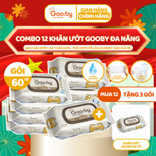 [Mua 12 Tặng 3] Khăn giấy ướt Gooby Premium 60 tờ cao cấp, không cồn, không parabens, mềm mịn, an toàn với da trẻ nhỏ