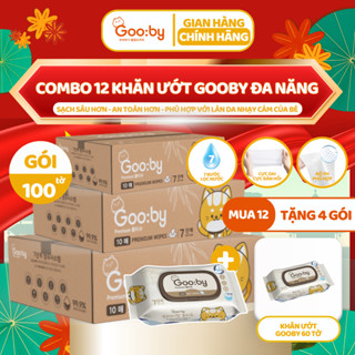[Mua 12 Tặng 4] Khăn ướt Gooby Premium 100 tờ cao cấp, không cồn, không parabens, mềm mịn, an toàn với da trẻ nhỏ
