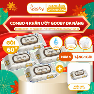 [Mua 4 Tặng 1] Khăn giấy ướt Gooby Premium 60 tờ cao cấp, không cồn, không parabens, mềm mịn, an toàn với da trẻ nhỏ