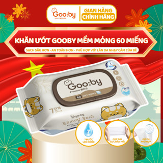 [Mua 20 Tặng 5] Khăn ướt Gooby Premium 60 tờ mềm mịn, không cồn, không parabens, sợi tự nhiên, an toàn với da trẻ nhỏ