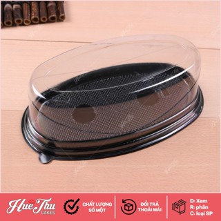 Hộp đựng bánh hình Oval 12/22cm (đế trắng/đen, 10 hộp) bằng nhựa đựng bánh rau câu, các loại bánh nướng
