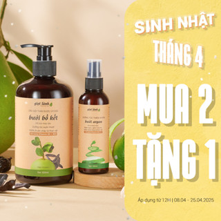 Bộ dầu gội bưởi bồ kết - Xịt tóc tinh dầu bưởi, kích mọc tóc, giảm gãy rụng thuần chay Giọt Lành