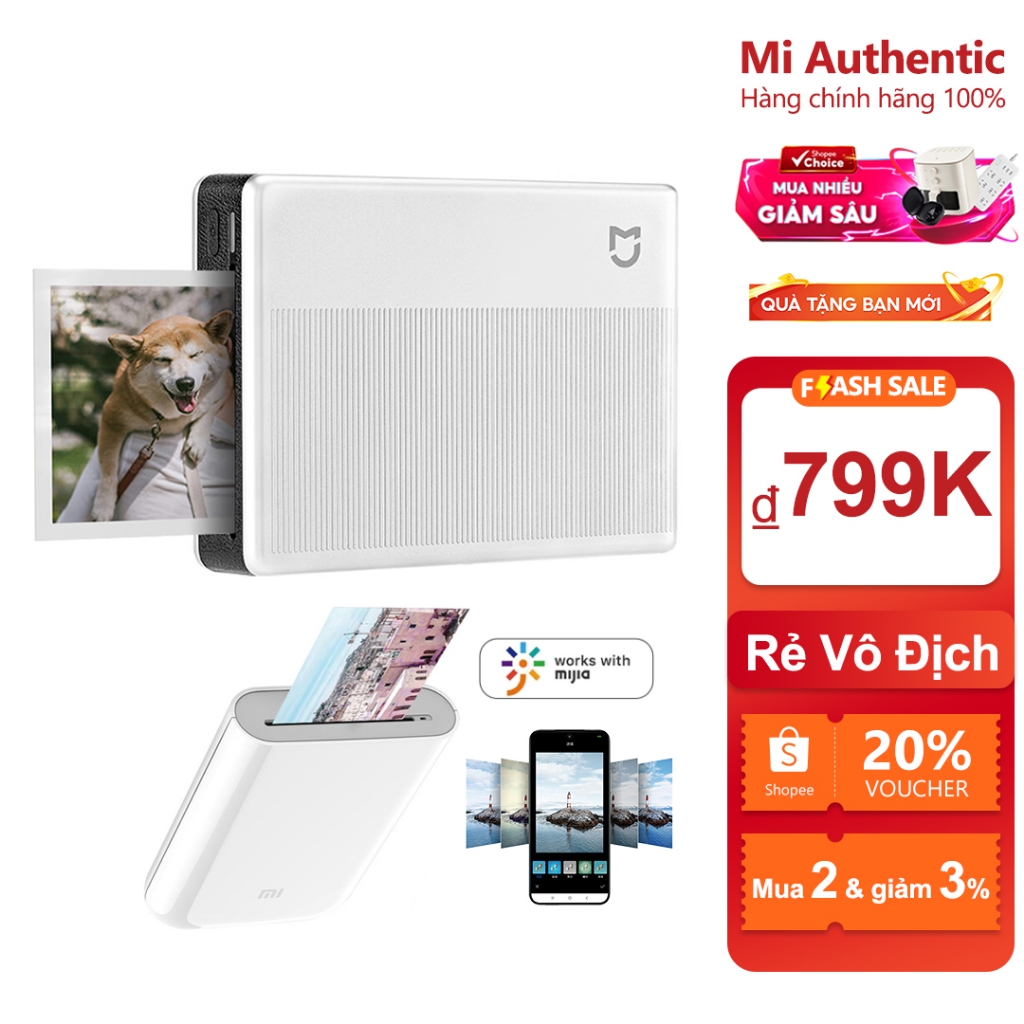 Máy in ảnh mini màu Mijia 1S Bluetooth 5.0thông minh DIY mini cầm tay 300dpi 500mAh Công Nghệ Không 