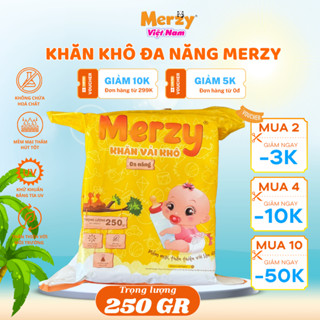 Combo 2 gói khăn khô đa năng Merzy 250 gram bề mặt chấm bi