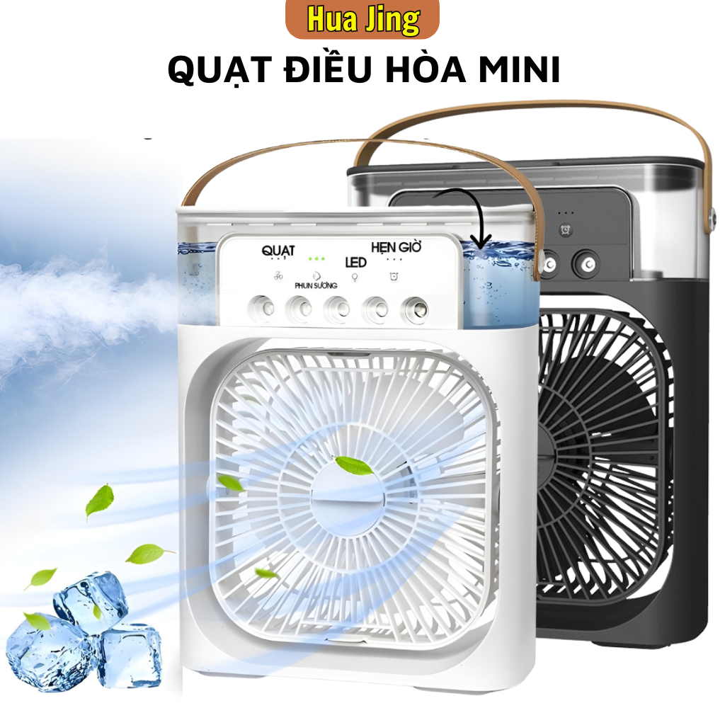 Quạt phun sương mini, quạt điều hòa hơi nước làm mát để bàn văn phòng đi học 600ml đèn LED