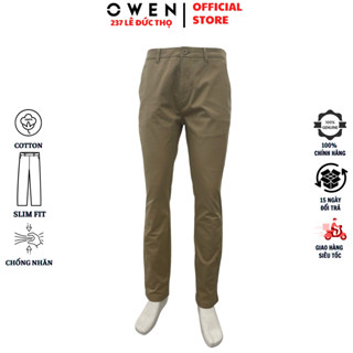  Quần kaki nam OWEN QKS251273 form slim fit dáng ôm màu vàng khaki hàng hiệu Vải Cotton cao cấp mềm mại thấm hút 