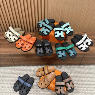 Dép Da Bò Nam Quai Ngang Dán Chữ H Đế Cao Su Đúc Phối Màu Độc Đáo Chống Trượt Đi Chơi Đi Làm