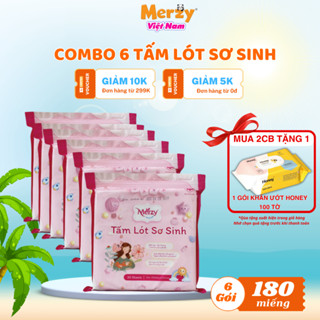 [mua 2 Combo 6 gói tặng 1 KU Honey 100 tờ] Combo 6 gói Tấm Lót Sơ Sinh MERZY Siêu Thấm Hút 180 Miếng