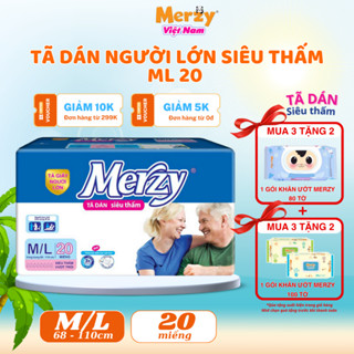 [ mua 3 tặng 2 khăn ướt Merzy ]Tã Dán Người Gìa MerzySize M/L 20 Miếng tã người lớn dưới 65kg