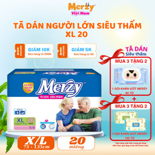 [ mua 3 tặng 2 khăn ướt Merzy]Tã Dán Người Lớn Merzy Cao Cấp Siêu Thấm Khô Thoáng Size XL 20 Miêng