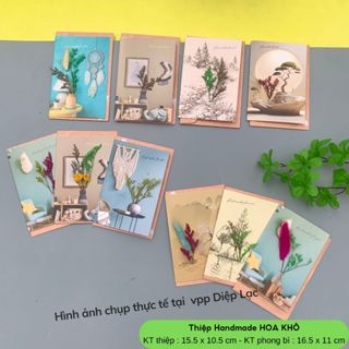   10c  Thiệp 20-11 HOA KHÔ handmade CAO CẤP kèm phong bì thiệp thủ công chúc mừng vpp Diệp Lạc 