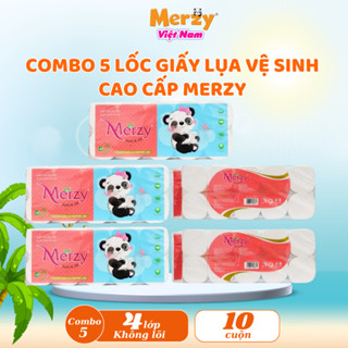 Combo 5 lốc giấy vệ sinh Merzy 10 cuộn, giấy lụa 4 lớp mềm mại tan nhanh  1.5kg siêu tiết kiệm