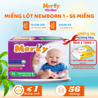 [Mua 2 tặng 1 khăn ướt Honey 100 tờ]Miếng Lót Newborn 1 Merzy Dành Cho Bé Mới Sinh Gói Lớn 56 Miếng