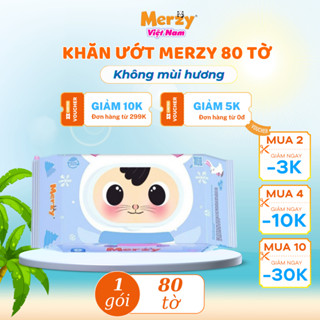 Khăn Ướt Trẻ Em MERZY Dịu Nhẹ Kháng Khuẩn KHÔNG MÙI 80 Tờ