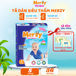 [Mua 1 tặng 1 khăn ướt 100tờ]Tã Dán trẻ em Merzy Cao Cấp Siêu Thấm Hút Size S56/M48/L42/XL38 Miếng