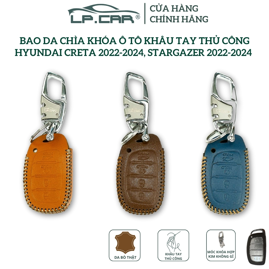 Bao Da Chìa Khóa Ô Tô Hyundai Creta 2022-2024, Stargazer 2022-2024 LP CAR - Vỏ Bao Da ÔTô Khâu Tay D