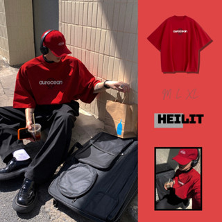 Áo Thun Nam Họa Tiết Chữ Aurocen HeiLit Áo Phông Màu Đỏ Form Rộng Chuẩn Unisex Chất Vải Cotton