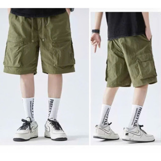 Quần SHORT Gió Nhăn BASI Nam nữ Unisex eo co giãn 2 màu kem/đen -A31