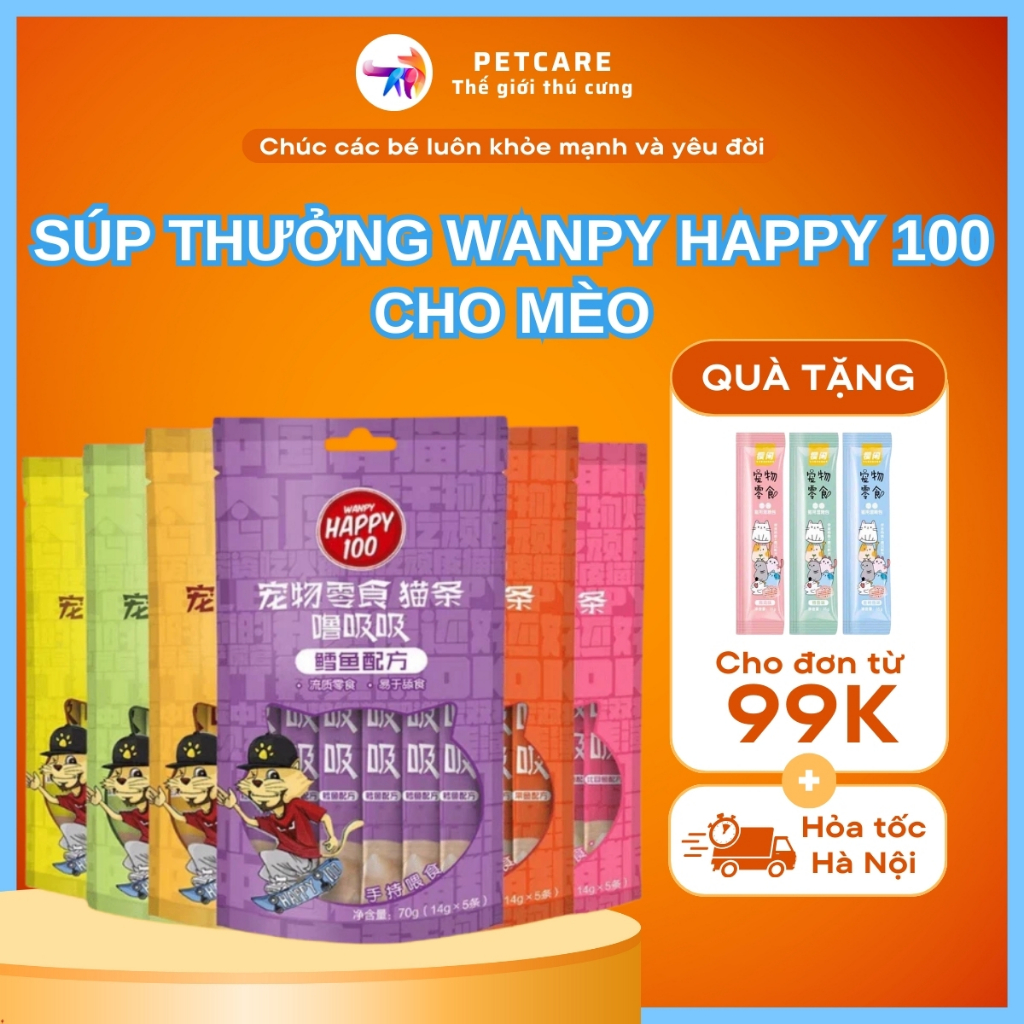 Súp Thưởng Wanpy Happy 100 Cho Mèo Pate 5 thanh Petcare