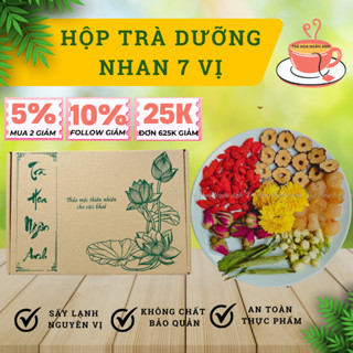 Hộp trà an nhiên 7 vị thảo mộc dưỡng nhan đẹp da ngủ ngon mát gan, bổ khí dưỡng huyết 10gram,Trà Hoa Ngân Anh