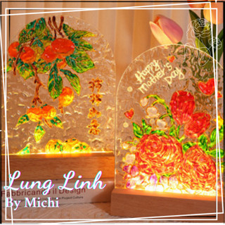  Đèn ngủ tự vẽ tranh thủy tinh hoa tulip kèm bộ dụng cụ vẽ tranh và bảng màu acrylic  có thể tự vẽ theo ý thích  