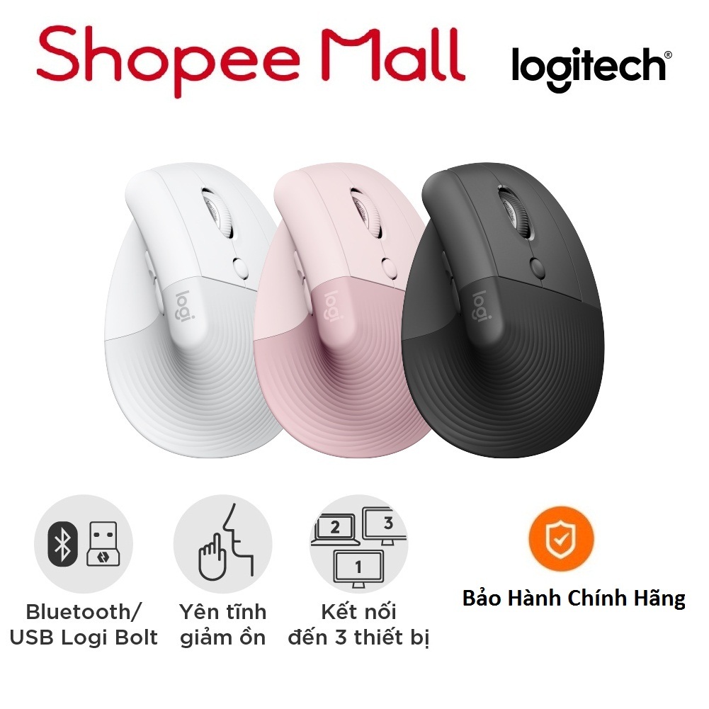 Chuột công thái học không dây Logitech Lift Vertical - Bluetooth | USB, giảm ồn, Win/ Mac