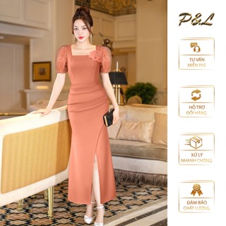  Váy Đầm Dạ Hội Dự Tiệc Trung Niên BigSize Đi Cưới Thiết Kế Cao Cấp Tay Vol Đính Ngọc Bông Ngực PL082 