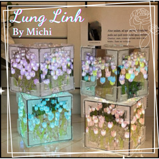 (20-22-31bông)Set Quà Đèn Ngủ và gương 2 trong 1 10*10 12*12 hoa tulip Tự Làm handmade DIY 3D Decor