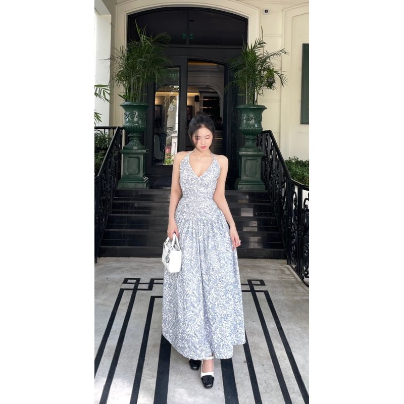 Đầm yếm nữ đầm cổ yếm nữ đi biển xinh xắn Uimeecloset Đầm đi biển dài