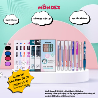 Hộp 12 Bút Gel MONDEZ Ngòi 0.5mm Nhựa Trong, Bút Bi Nước Ngòi Trơn Mực Đều, Màu Xinh Xắn M15003/4/5