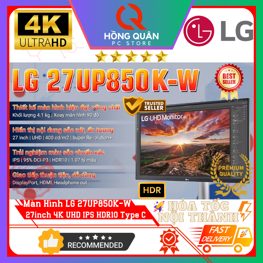 Màn Hình LG UltraFine 27UP850K-W 27inch 4K UHD IPS USB-C 96W VESA DisplayHDR™ 400 FreeSync New | BigBuy360 - bigbuy360.vn