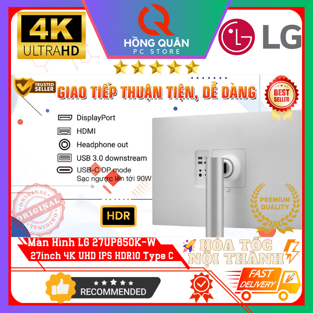 Màn Hình LG UltraFine 27UP850K-W 27inch 4K UHD IPS USB-C 96W VESA DisplayHDR™ 400 FreeSync New | BigBuy360 - bigbuy360.vn