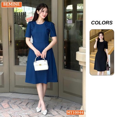 Đầm thiết kế BEMINE cổ tròn nhún ngực hai bên dáng chữ A phù hợp đi làm-MT10044