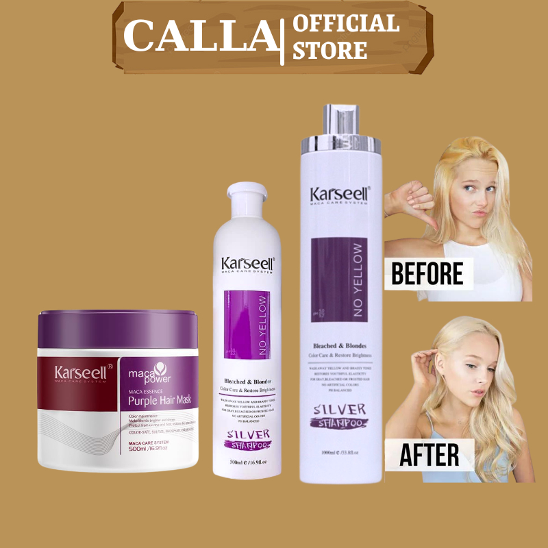  Dầu Gội Tím Karseell Silver Shampoo & Ủ Tóc Tím 500ml Khử Vàng Giữ Màu Tóc Nhuộm Sáng Tóc Tẩy 
