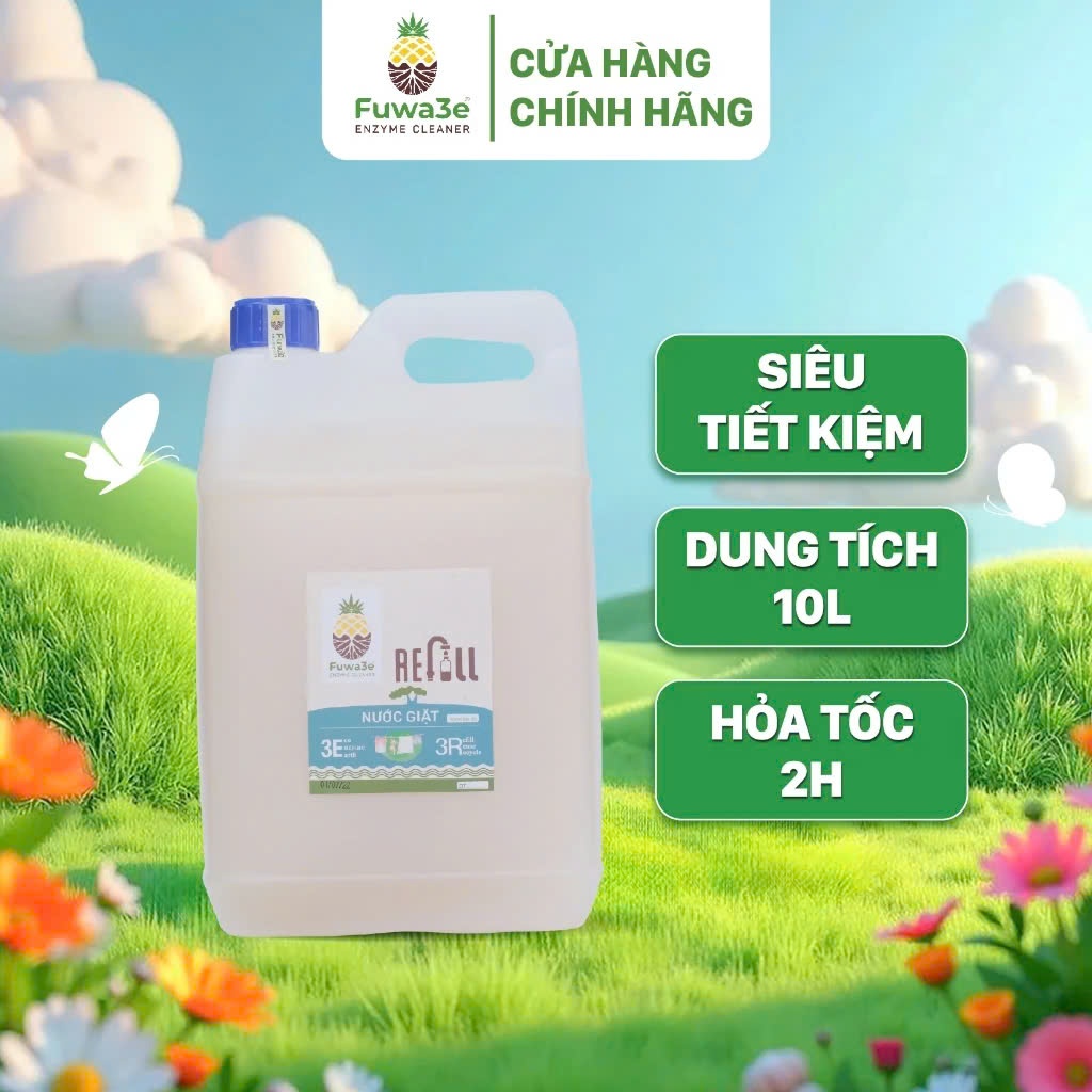 Can Giặt Fuwa3e Refill 10L Chiết Xuất Enzyme  Sinh Học Giặt Quần Áo Cho Bé Đồ Lót
