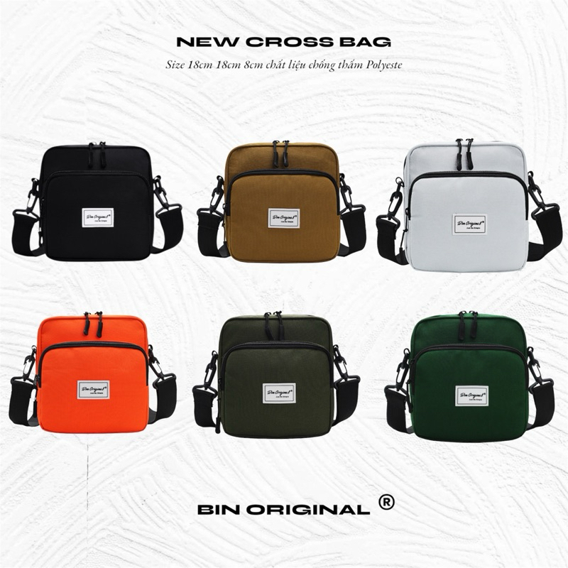 Túi Đeo Chéo Nam Nữ DÙ PU  BIN ORIGINAL Chất Liệu 100% PVC Dày Dặn Chống Nước Logo Cao su 18cm*14cm*6cm