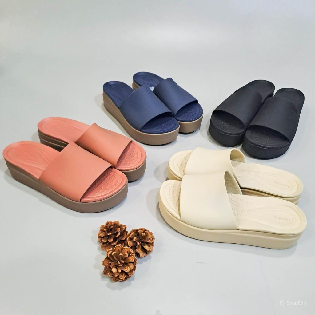 Dép quai ngang cross nữ đế cao brooklyn slide cao 5 phân, dép cross brooklyn quai ngang bản to đế ca