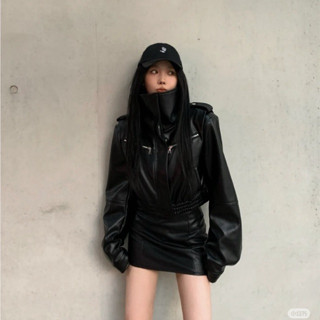 Áo Khoác Da Cổ Cao Qccc Dáng Ngắn Thời Trang Thu Đông Cho Nữ