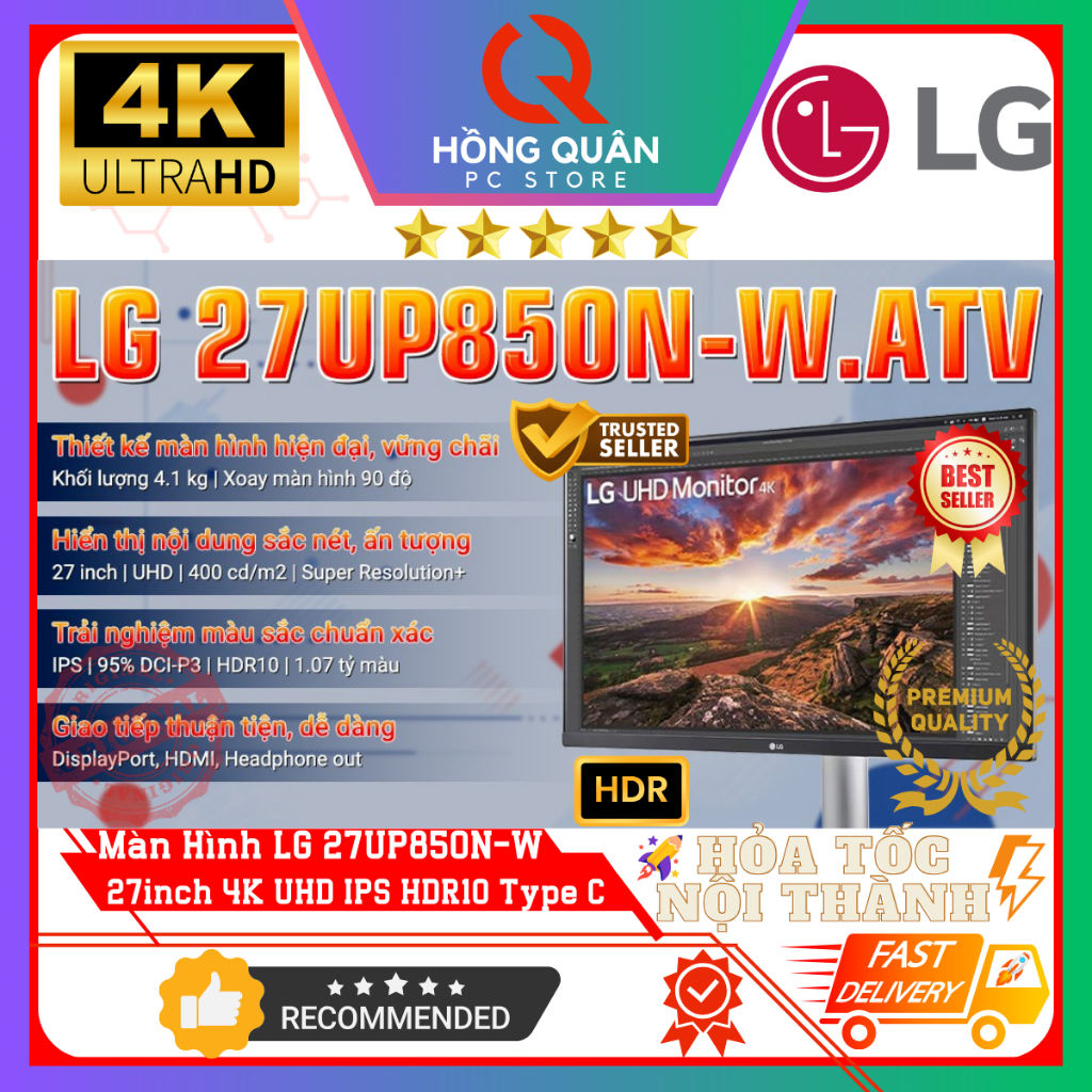 Màn Hình LG UltraFine 27UP850N-W 27inch 4K UHD IPS USB-C 96W VESA DisplayHDR™ 400 Loa FreeSync New | BigBuy360 - bigbuy360.vn