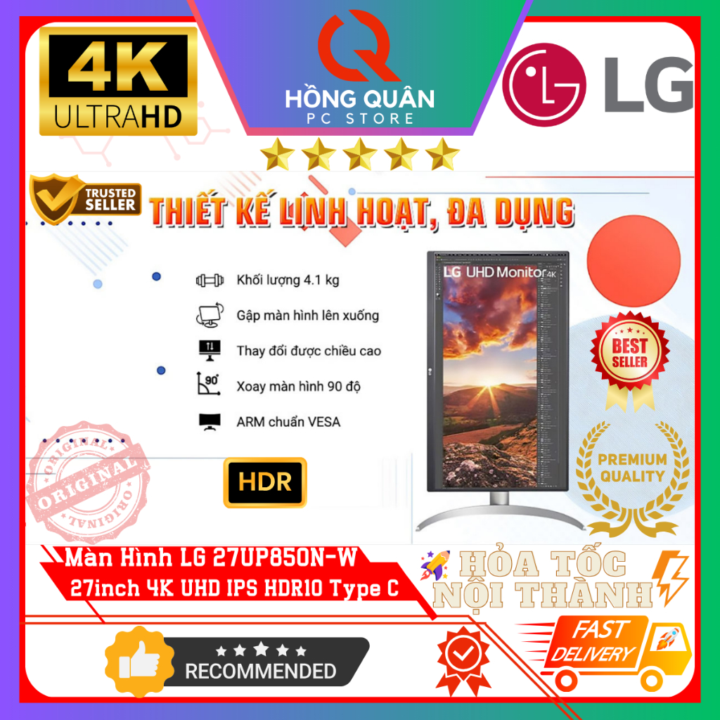 Màn Hình LG UltraFine 27UP850N-W 27inch 4K UHD IPS USB-C 96W VESA DisplayHDR™ 400 Loa FreeSync New | BigBuy360 - bigbuy360.vn