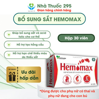 Hemomax cho bà bầu DANIPHARM, Sản phẩm bổ sung sắt và Acid Folic hộp 30 viên
