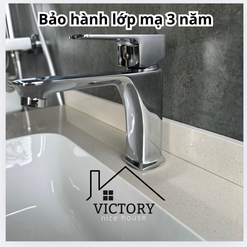 Vòi rửa mặt lavabo VICTORY | Vòi lavabo bằng đồng mạ crom 5 lớp cao cấp, tay gạt nhẹ, chống bong tróc