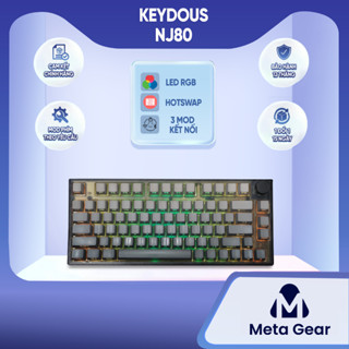   CHÍNH HÃNG  Bàn phím cơ Keydous NJ80 - Bàn phím Bluetooth Led RGB Có núm xoay điều chỉnh 3 mode kết nối 