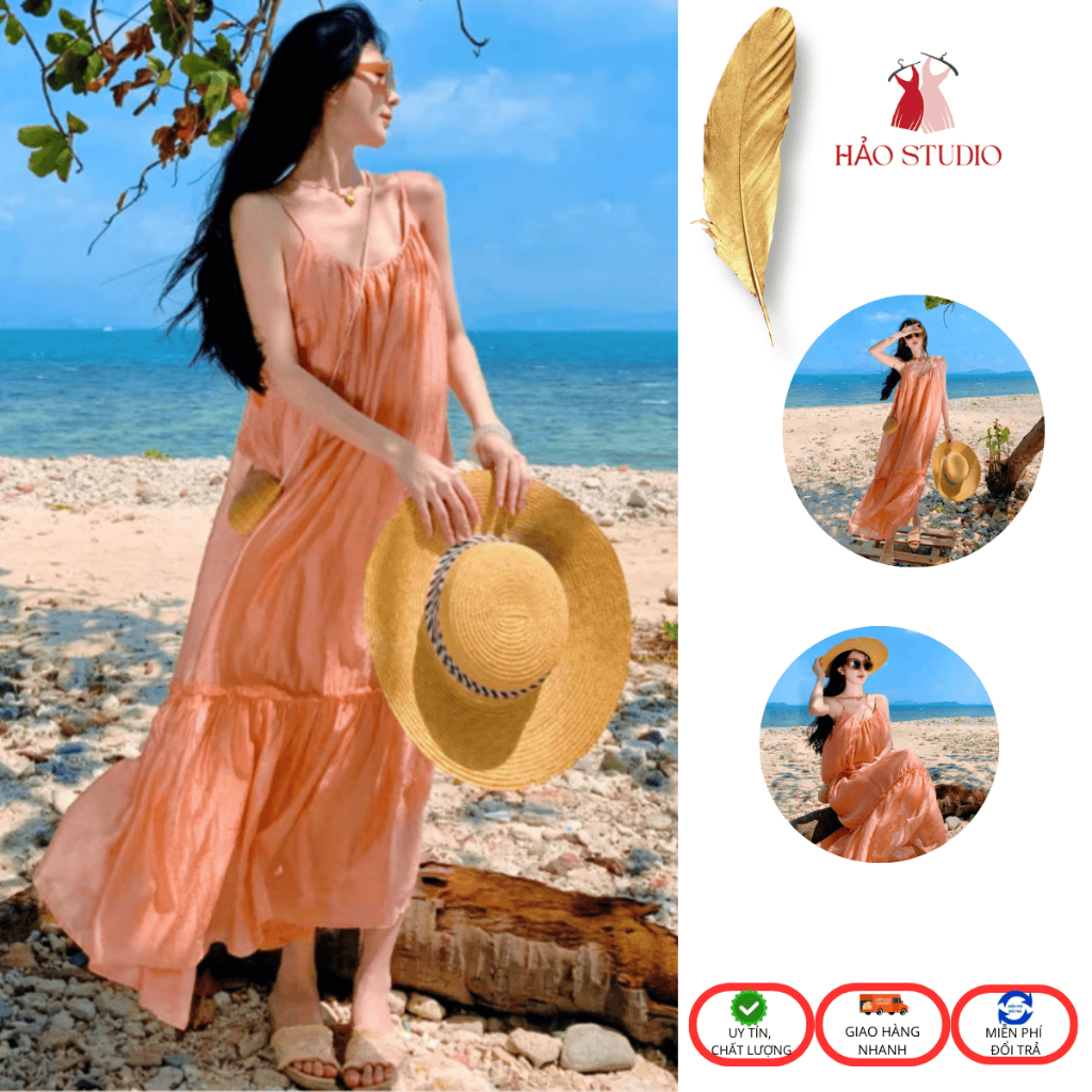 Váy maxi 2 dây nữ bigsize dáng A đuôi cá chất đũi Hàn màu hồng pastel – Váy dài đi biển mùa hè