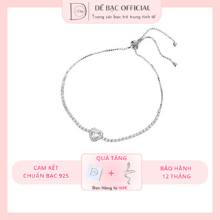 Lắc tay bạc 925 cho nữ Dế Bạc kiểu rút dây freesize mặt Tim đá Crystal Heart lấp lánh
